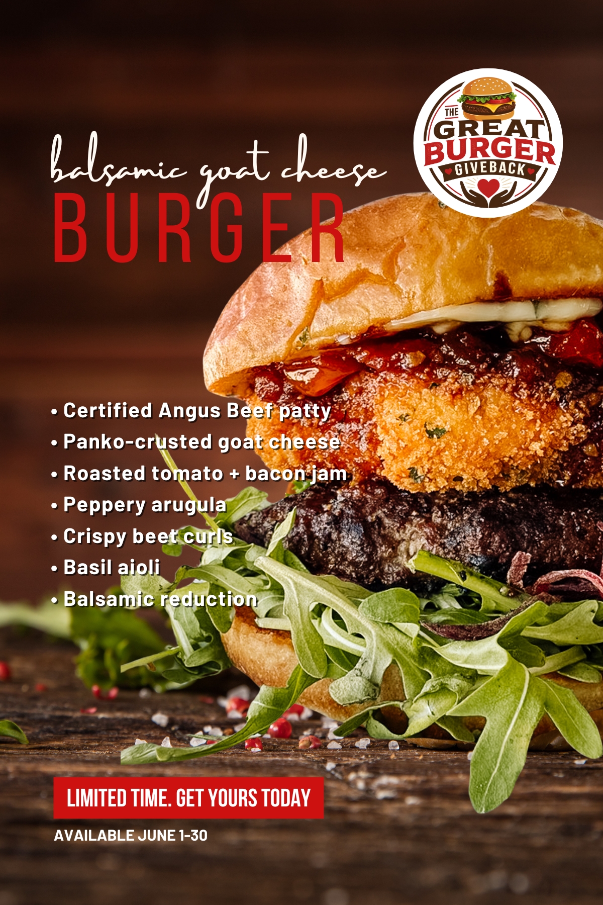 Feature Burger - Balsamic Goat Cheese balsamic goat cheese burger promo poster