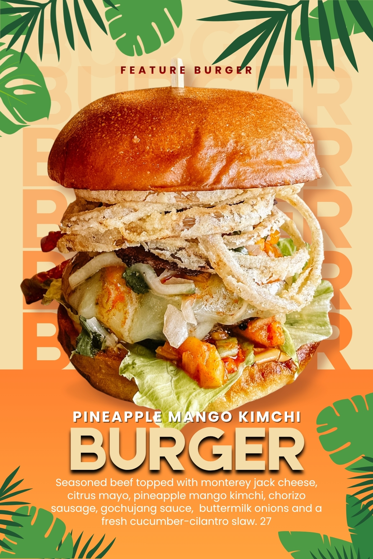Pineapple mango kimchi burger promo poster