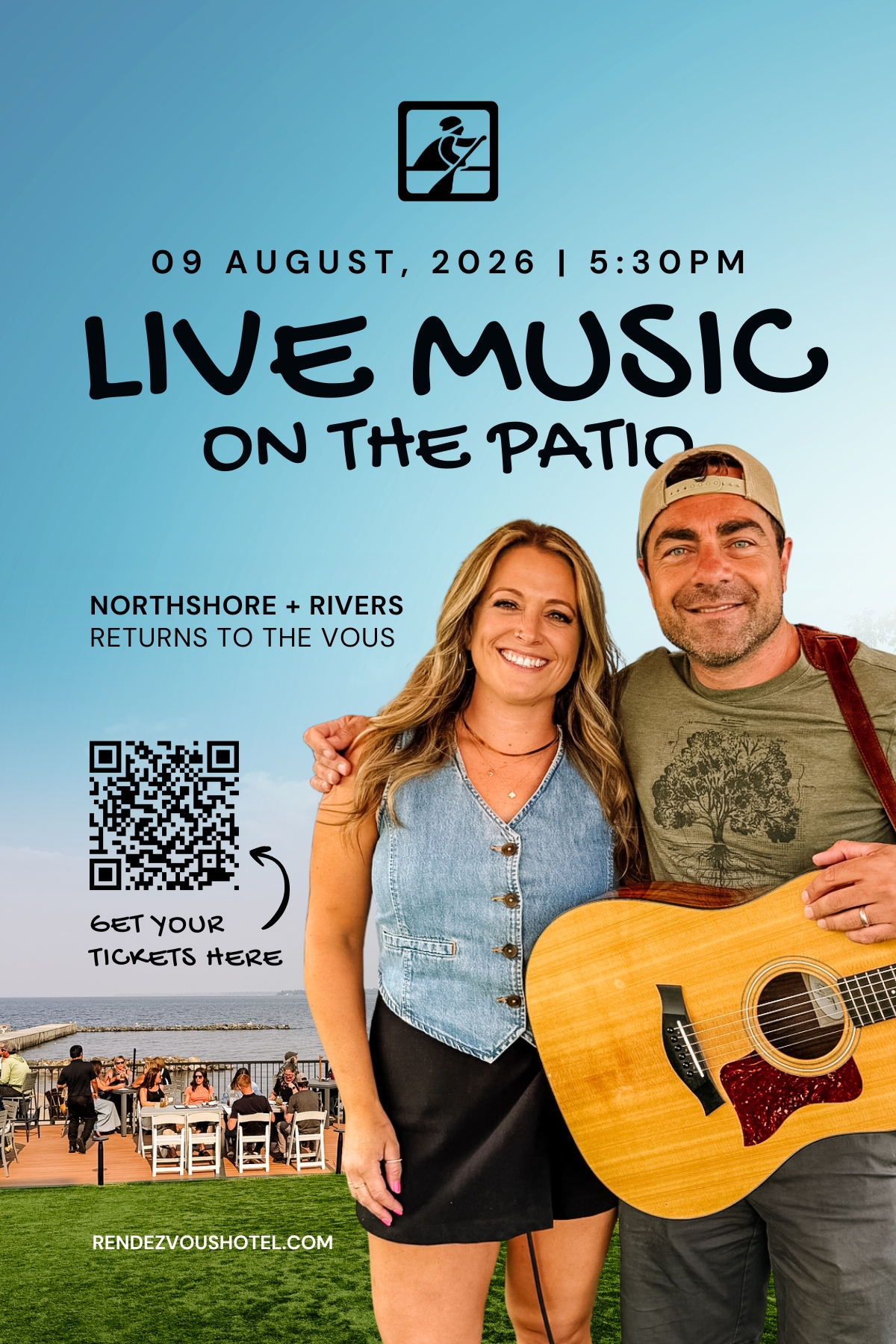 Northshore and Rivers 2026 4 x 6 in Live Music on the lake. Northshore & Rivers returns to the patio Sunday, August 9th at 5:30pm. Tickets on sale now.