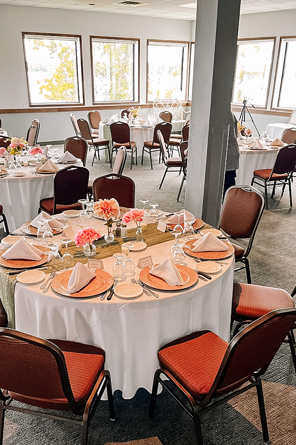 wedding table setup in Voyageur room in the event centre