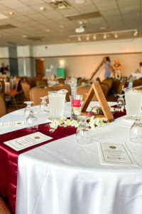 Graduation table setup in Voyageur room in the event center