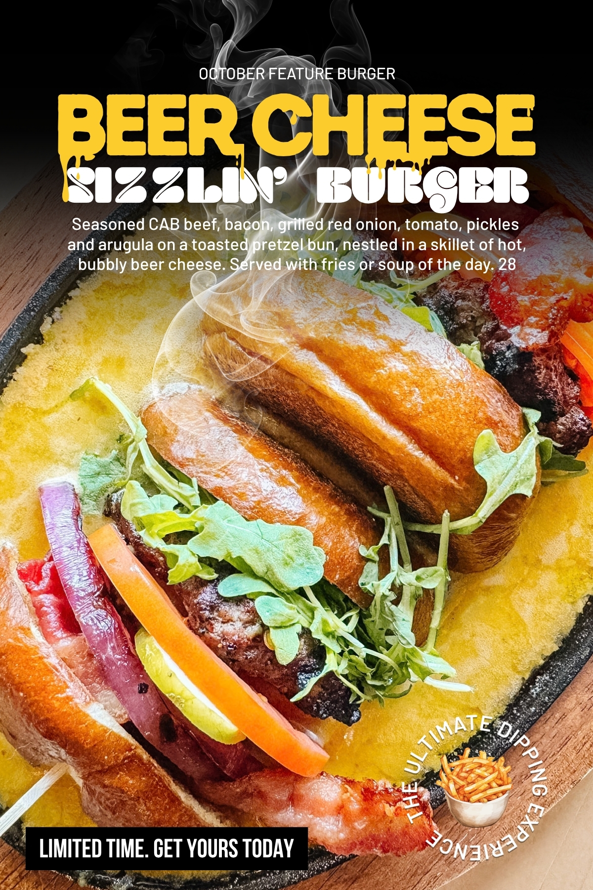 Beer Cheese Sizzlin Burger promo poster