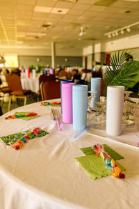 Graduation table setup in Voyageur room in the event center