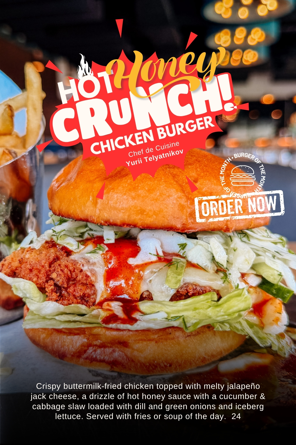 Hot Honey Crunch Chicken Burger promo poster
